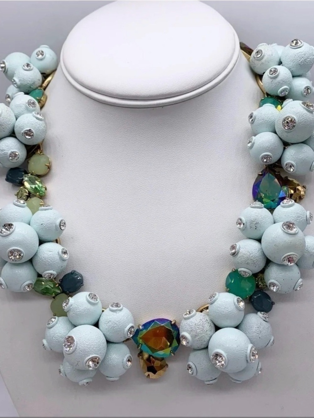 J. Crew Light Blue Blueberry Pop Crystal Necklace Iridescent Rhinestones Chunky